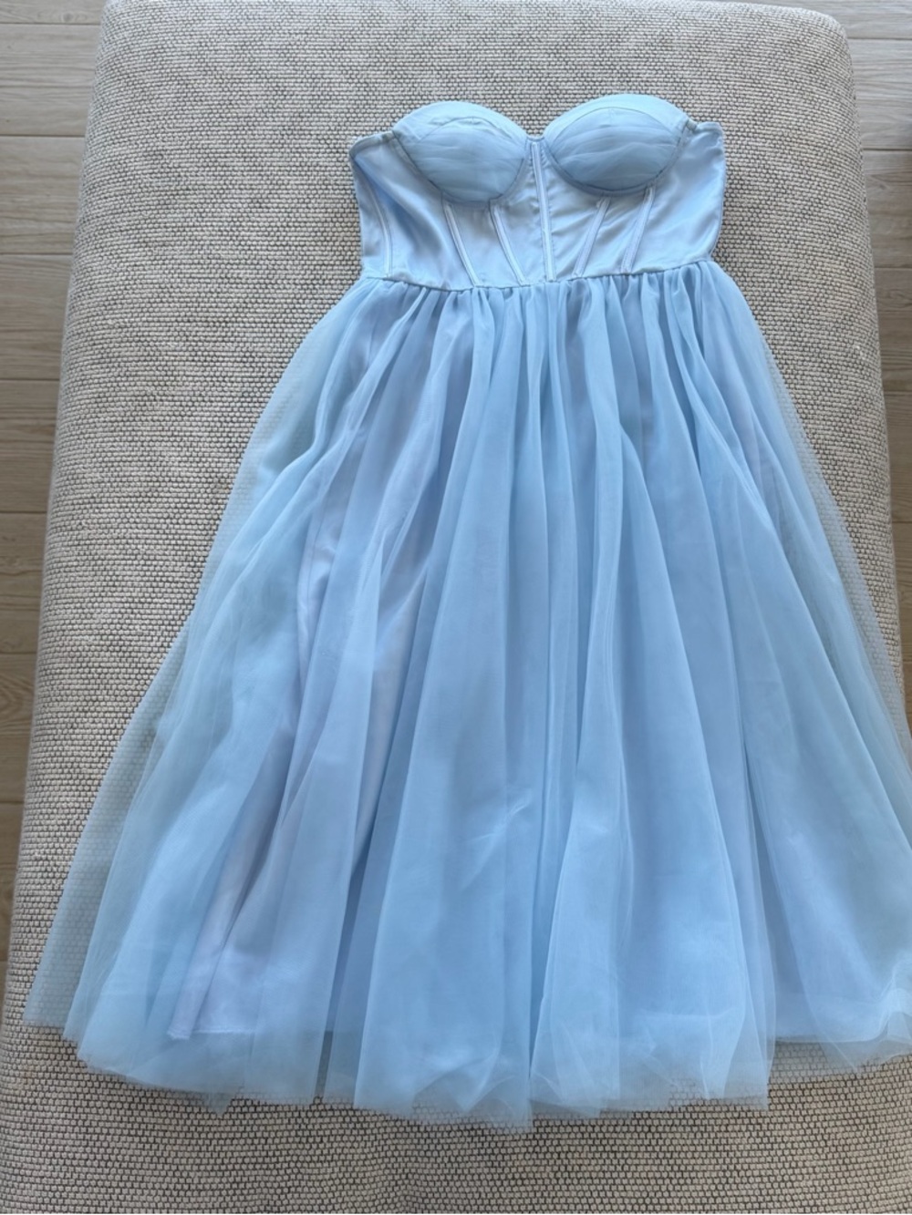 Light Blue Strapless Tulle Party Dress for Girls